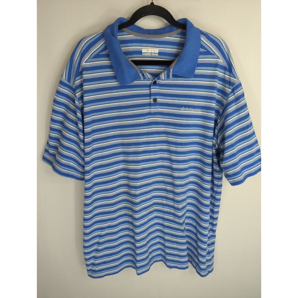 Columbia Men's Omni Wick Striped Short Sleeve‎ Polo Shirts Blue White Size XXL